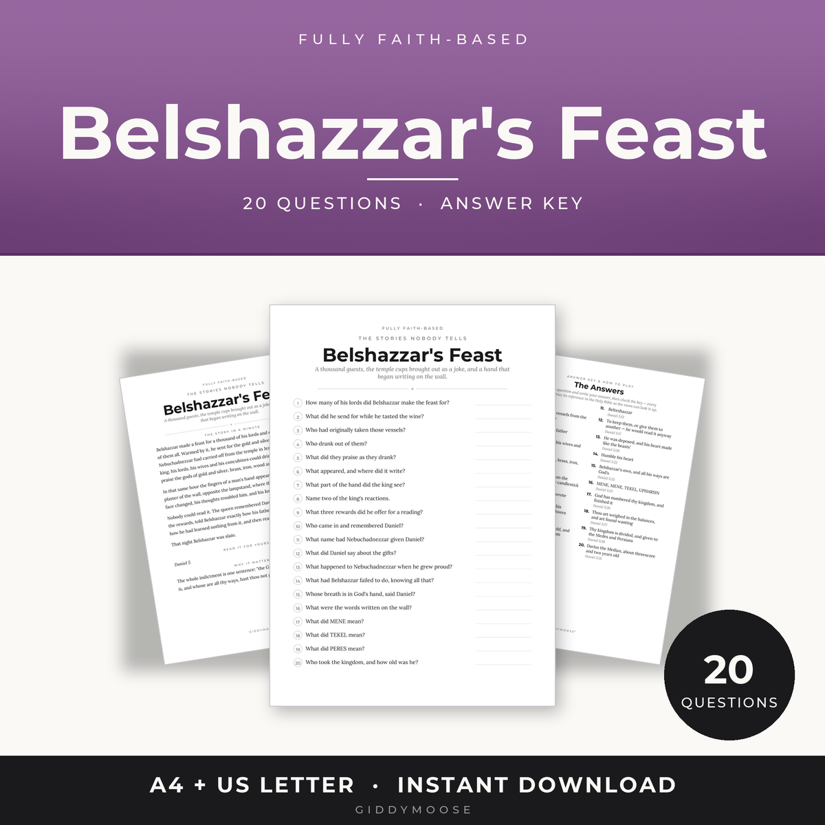 Belshazzar's Feast Bible Trivia Printable