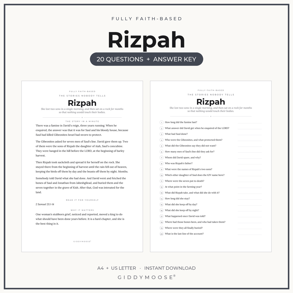 Rizpah Bible Trivia Printable