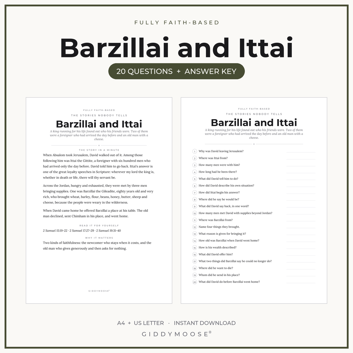 Barzillai and Ittai Bible Trivia Printable