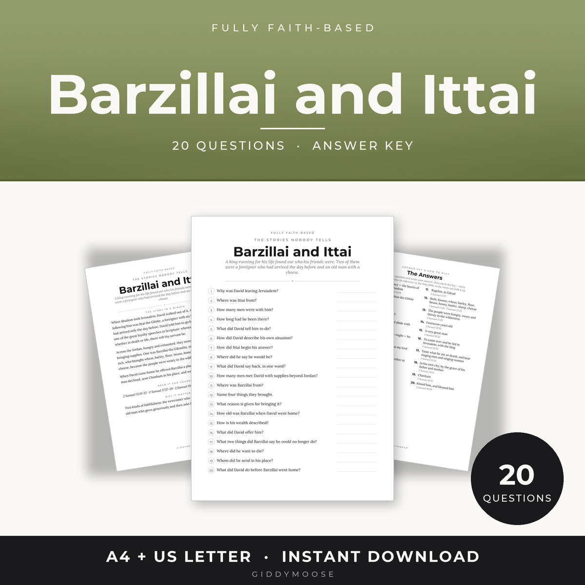 Barzillai and Ittai Bible Trivia Printable