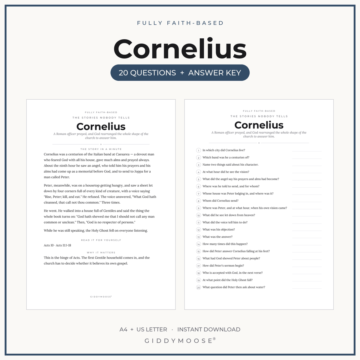 Cornelius Bible Trivia Printable