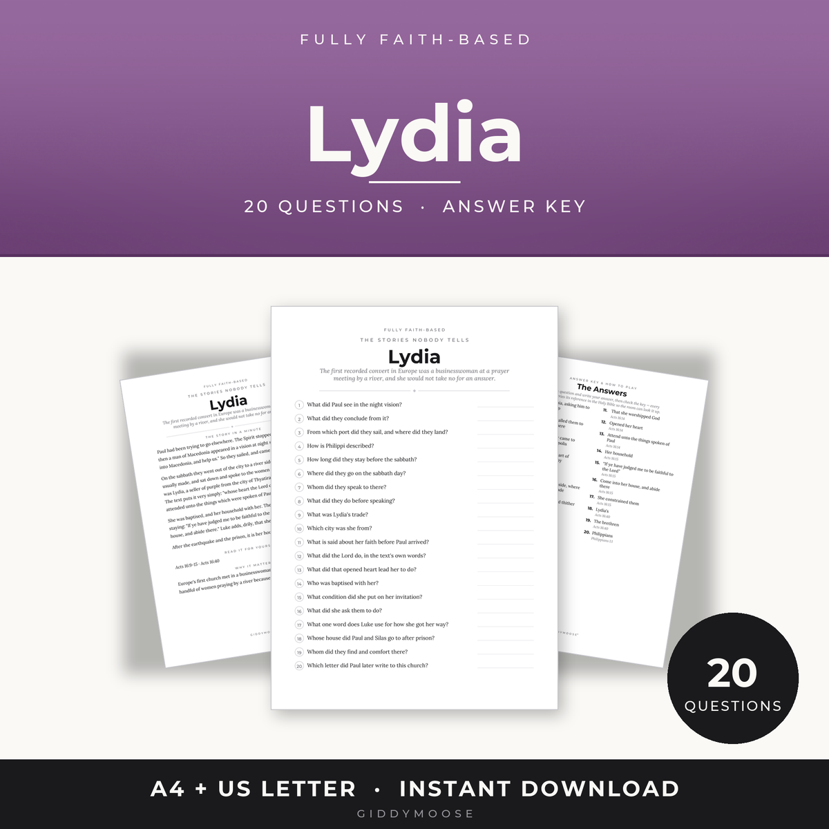 Lydia Bible Trivia Printable