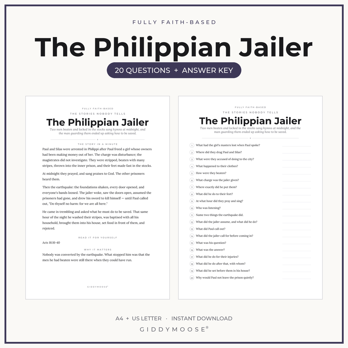 Philippian Jailer Bible Trivia Printable