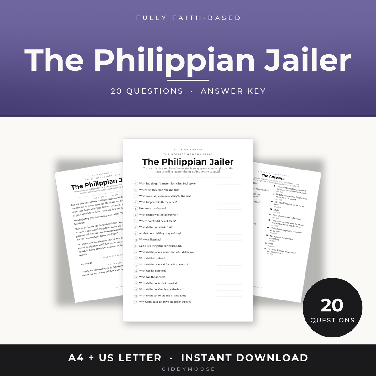 Philippian Jailer Bible Trivia Printable