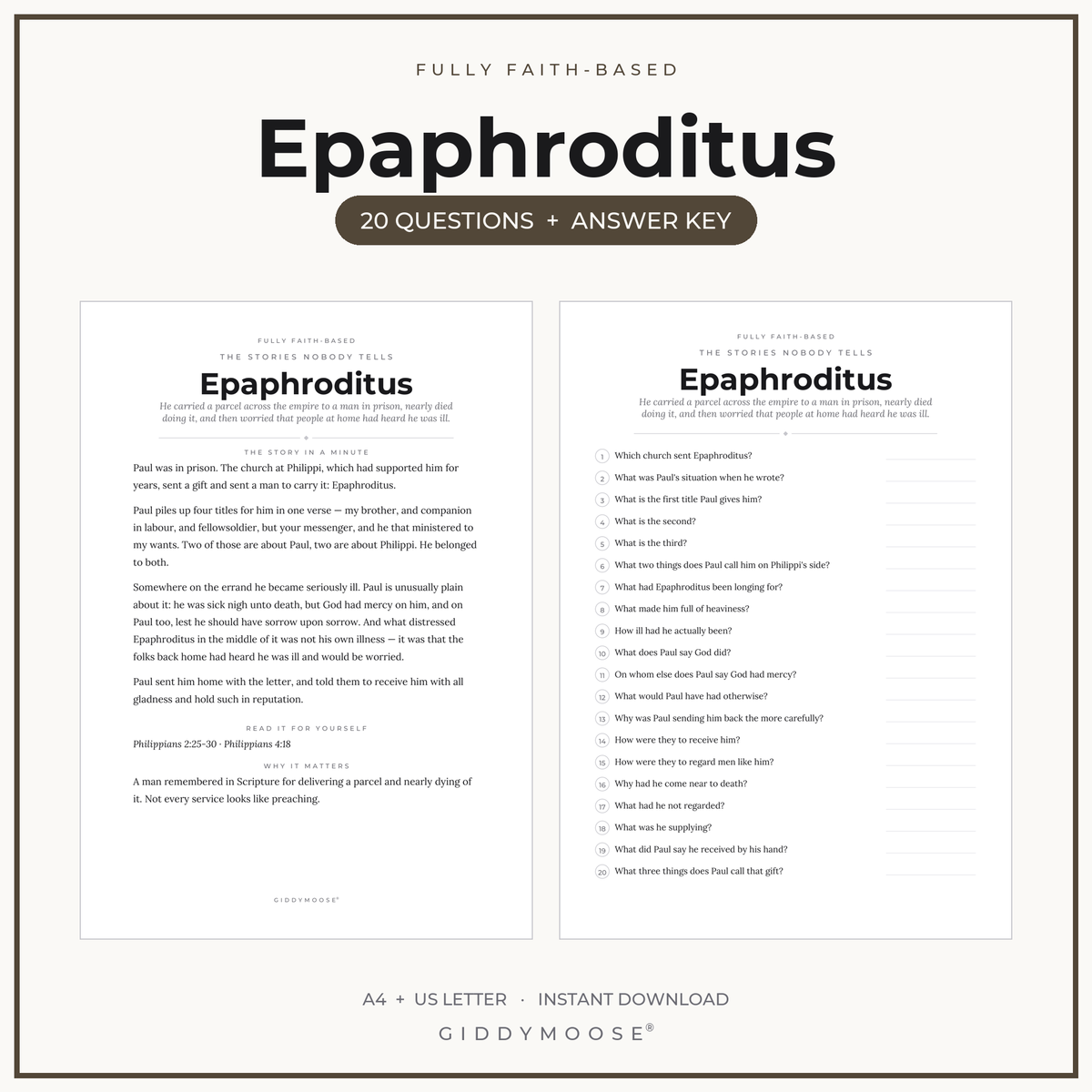 Epaphroditus Bible Trivia Printable