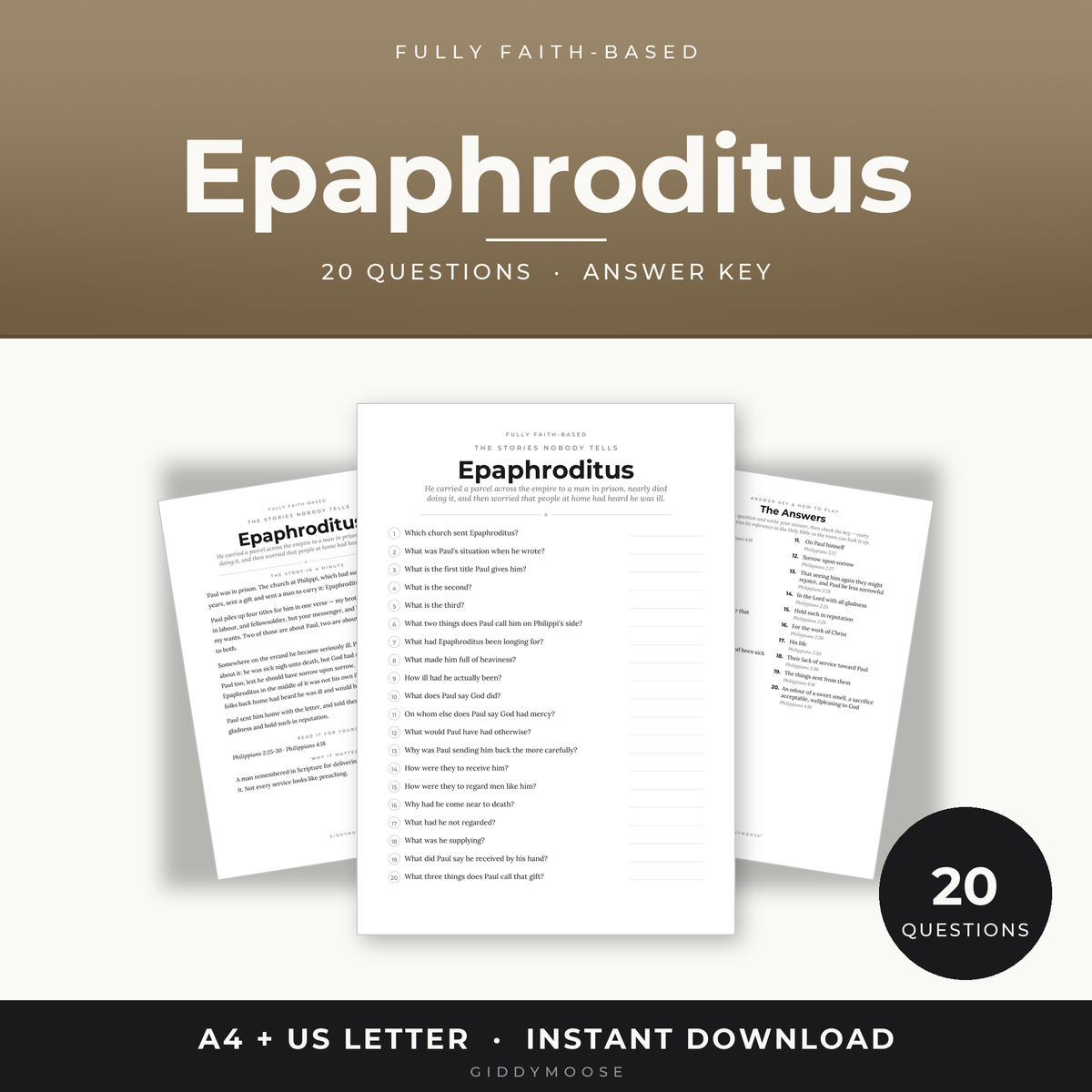 Epaphroditus Bible Trivia Printable