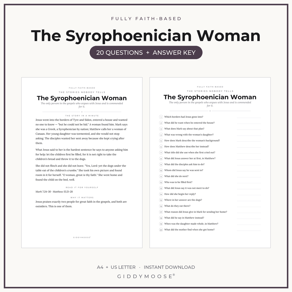 Syrophoenician Woman Bible Trivia Printable