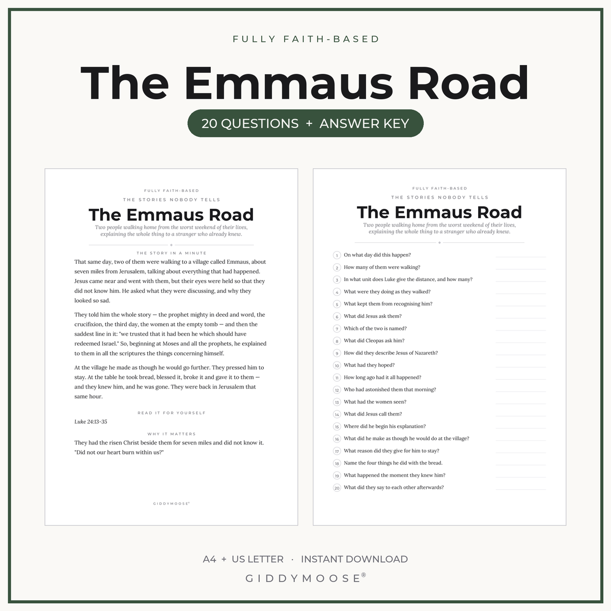 Emmaus Road Bible Trivia Printable