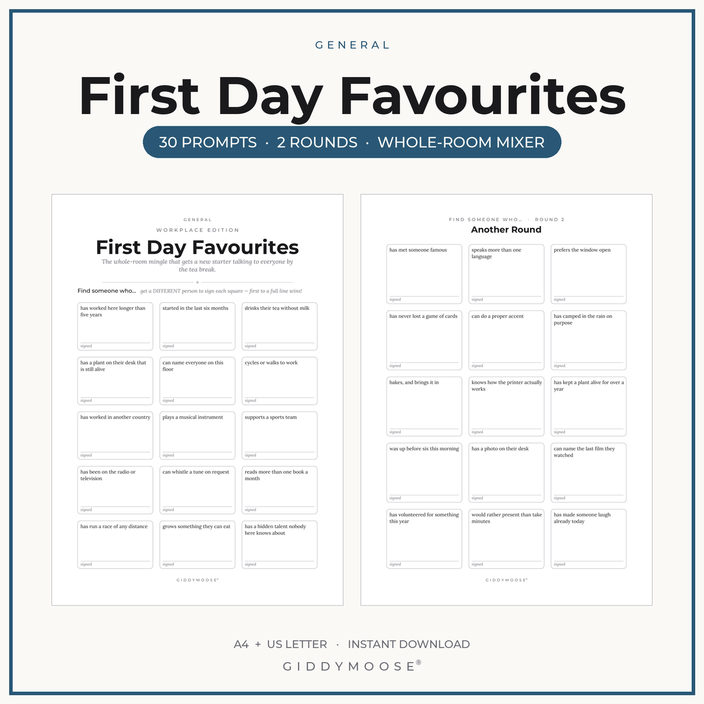 First Day Favourites Icebreaker Printable