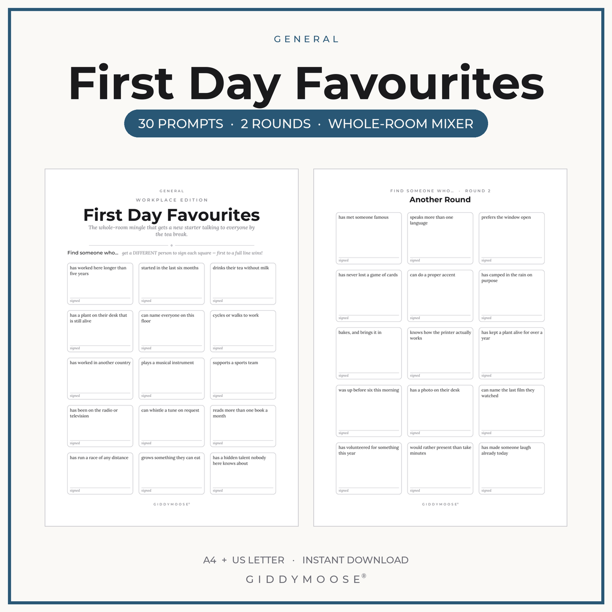 First Day Favourites Icebreaker Printable