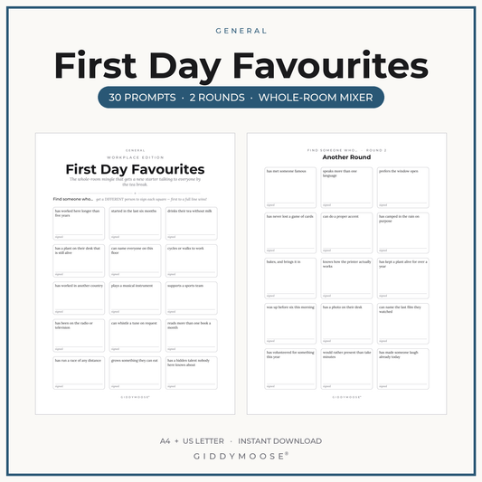 First Day Favourites Icebreaker Printable