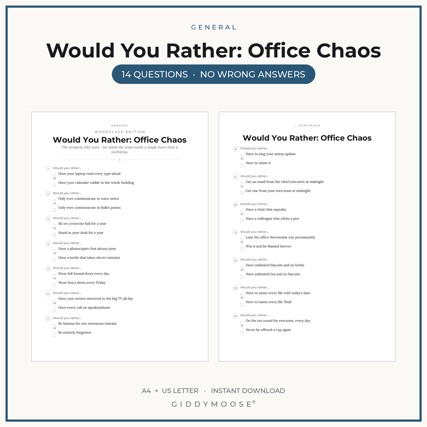 Office Chaos Would You Rather Printable