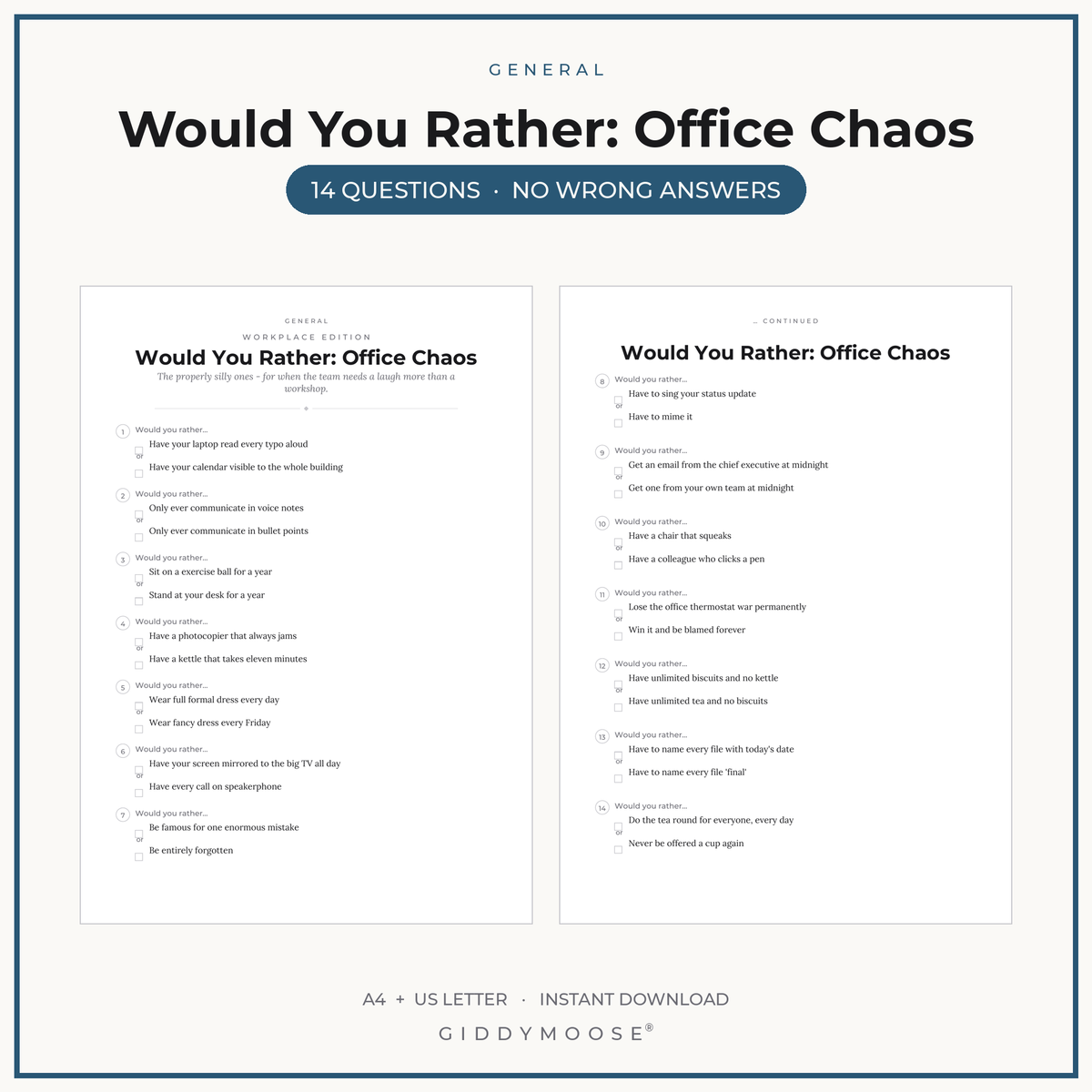 Office Chaos Would You Rather Printable