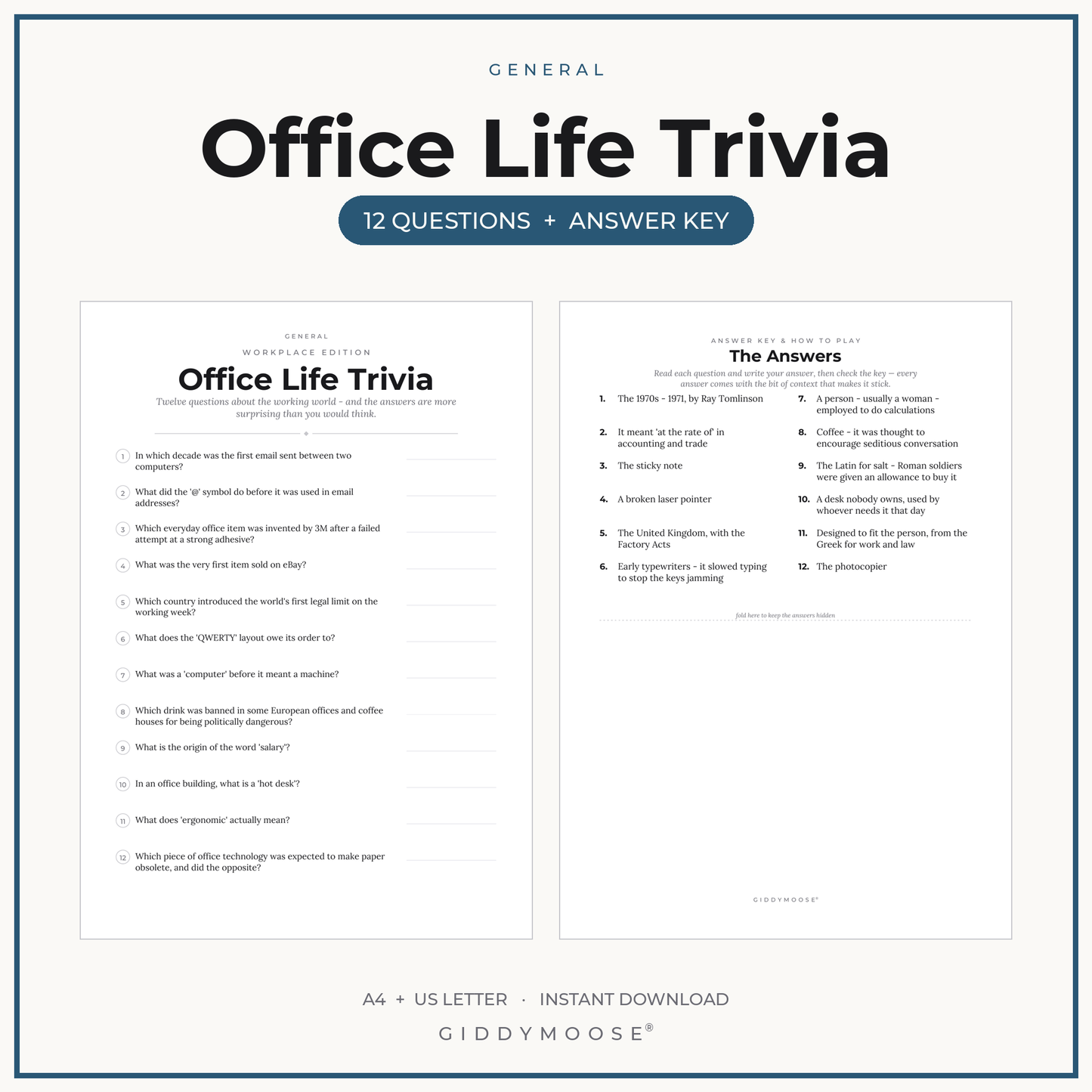 Office Life Trivia Printable