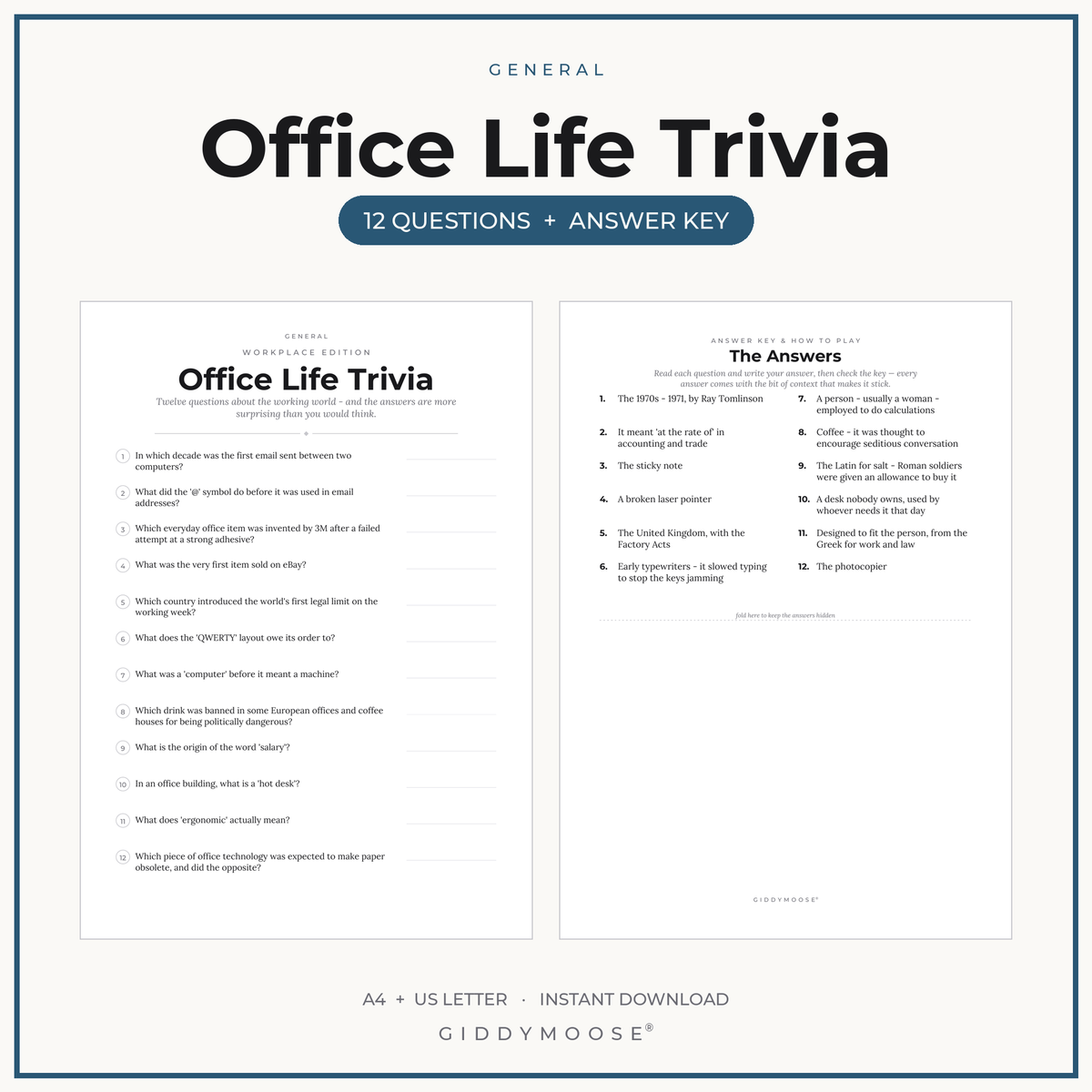 Office Life Trivia Printable