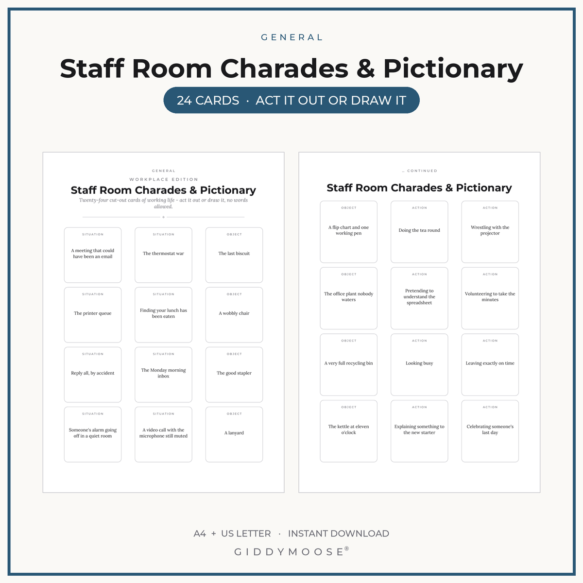 Staff Room Charades and Pictionary Printable