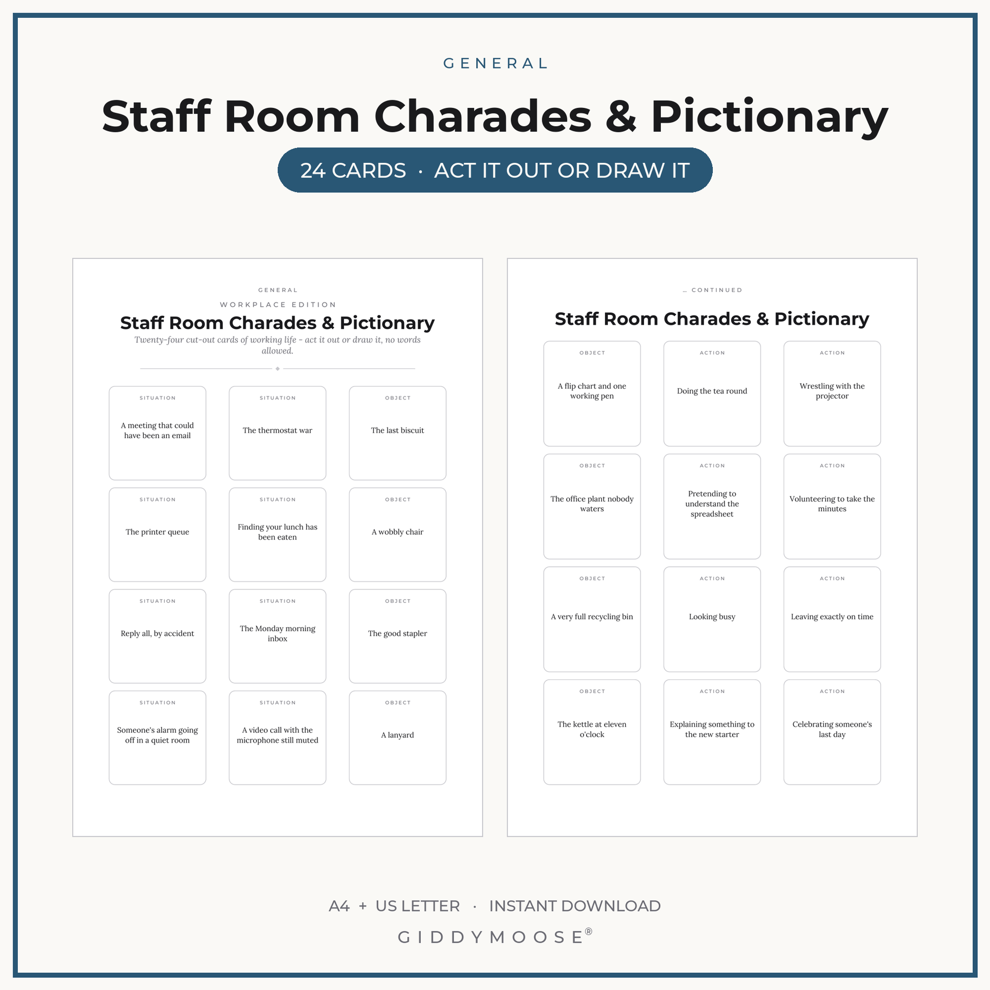 Staff Room Charades and Pictionary Printable