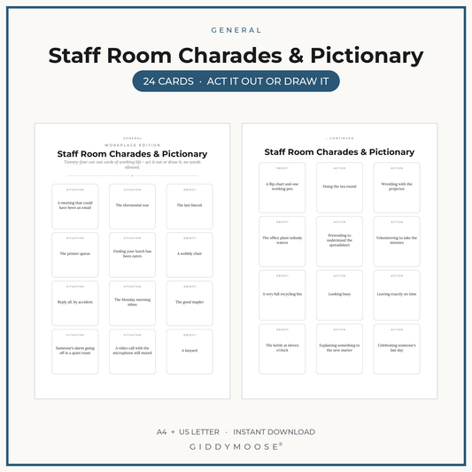 Staff Room Charades and Pictionary Printable