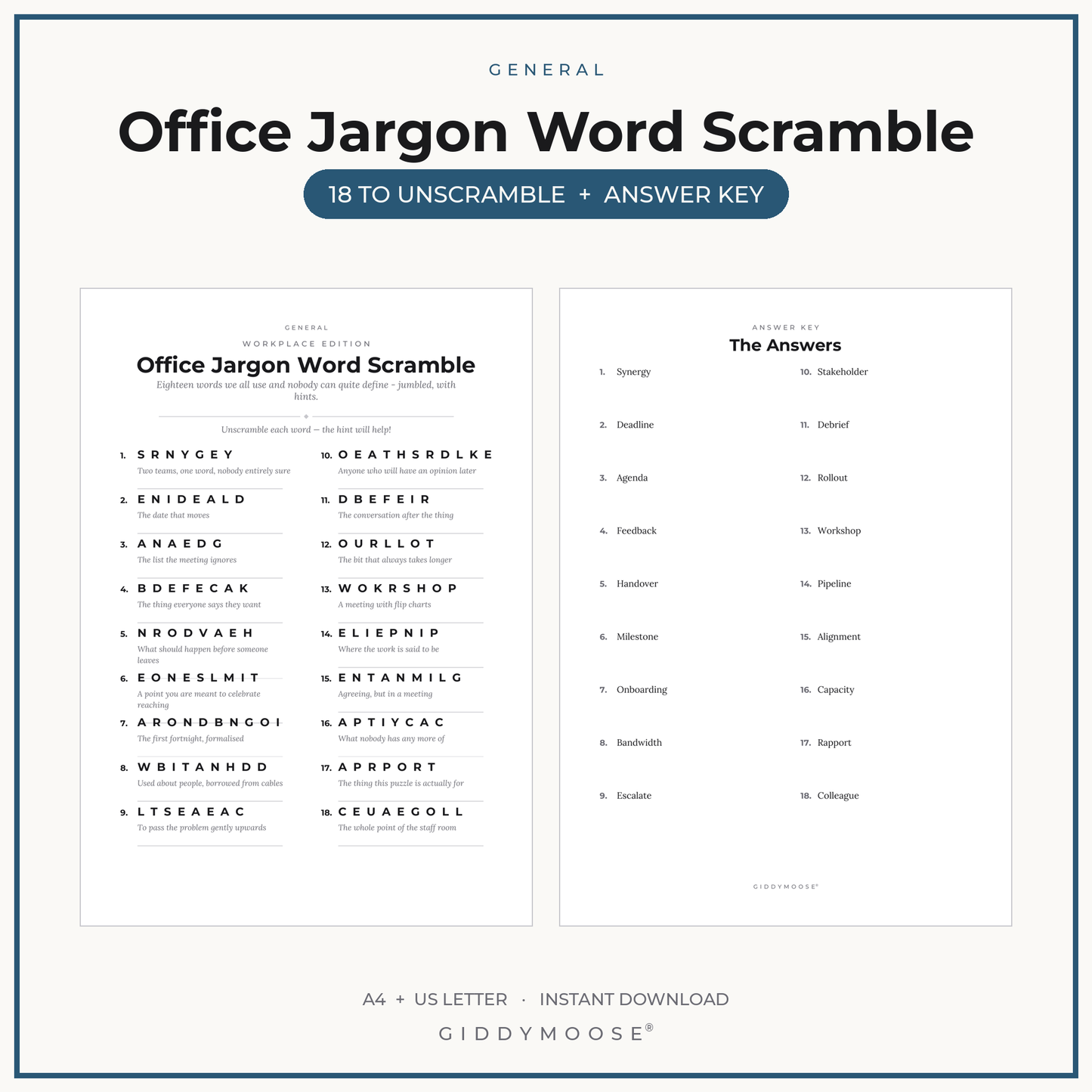 Office Jargon Word Scramble Printable