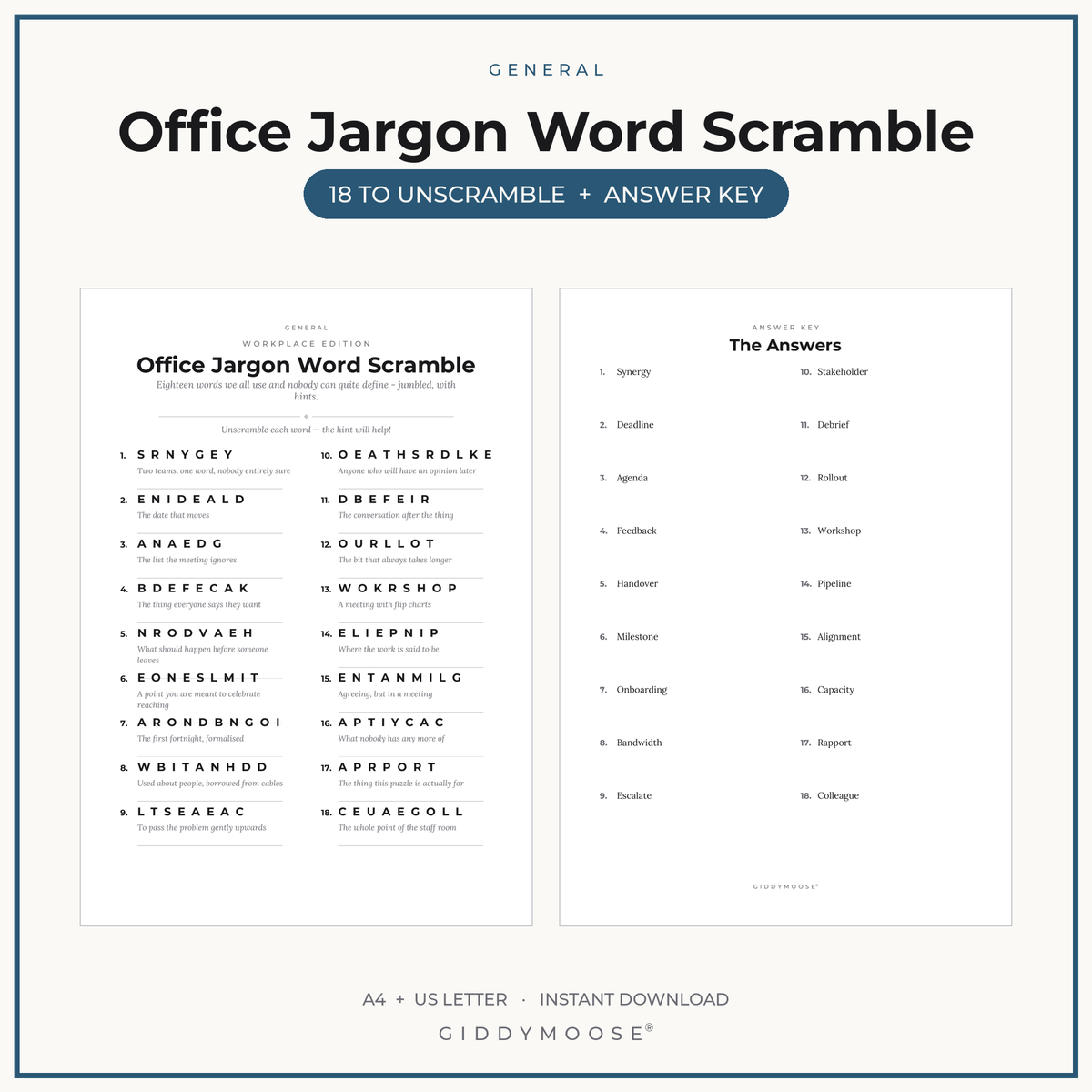 Office Jargon Word Scramble Printable