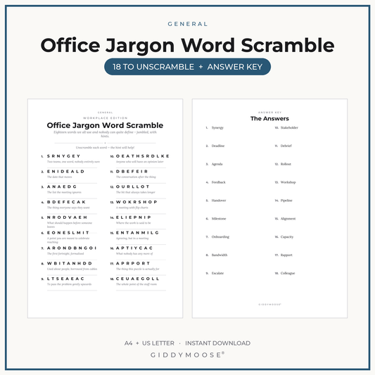 Office Jargon Word Scramble Printable