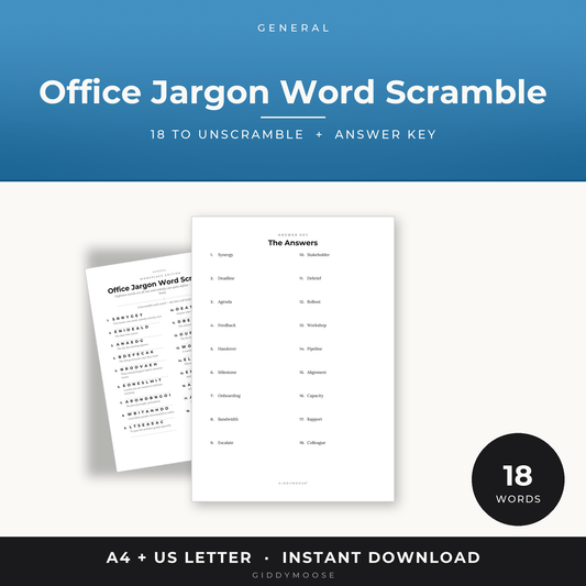 Office Jargon Word Scramble Printable