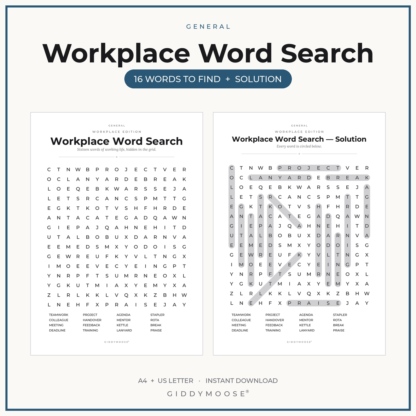 Workplace Word Search Printable