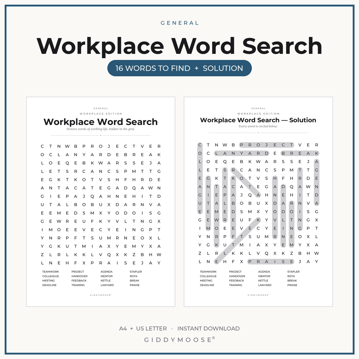 Workplace Word Search Printable