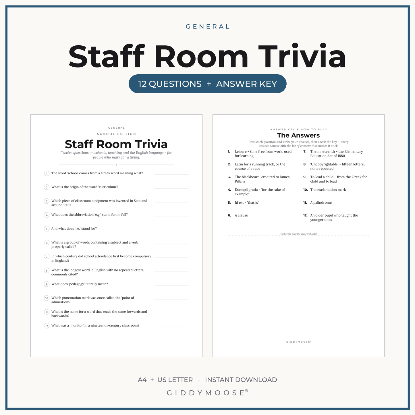 Staff Room Trivia Printable