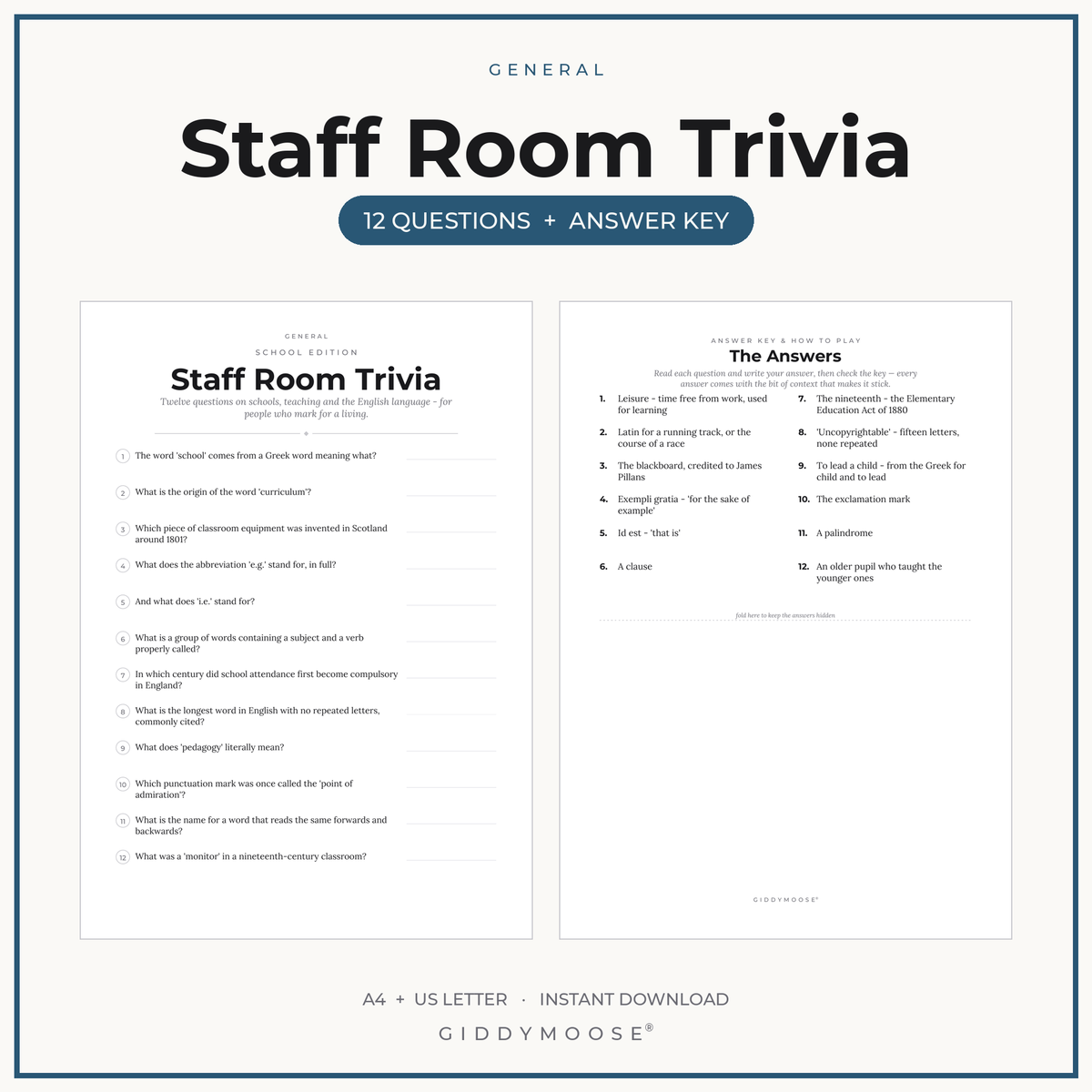 Staff Room Trivia Printable