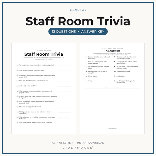 Staff Room Trivia Printable