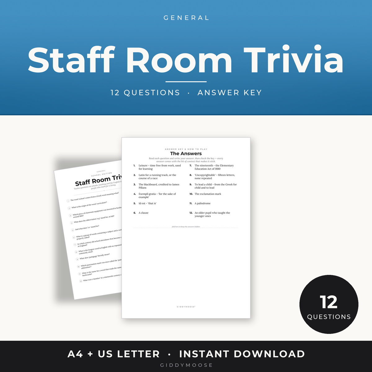 Staff Room Trivia Printable