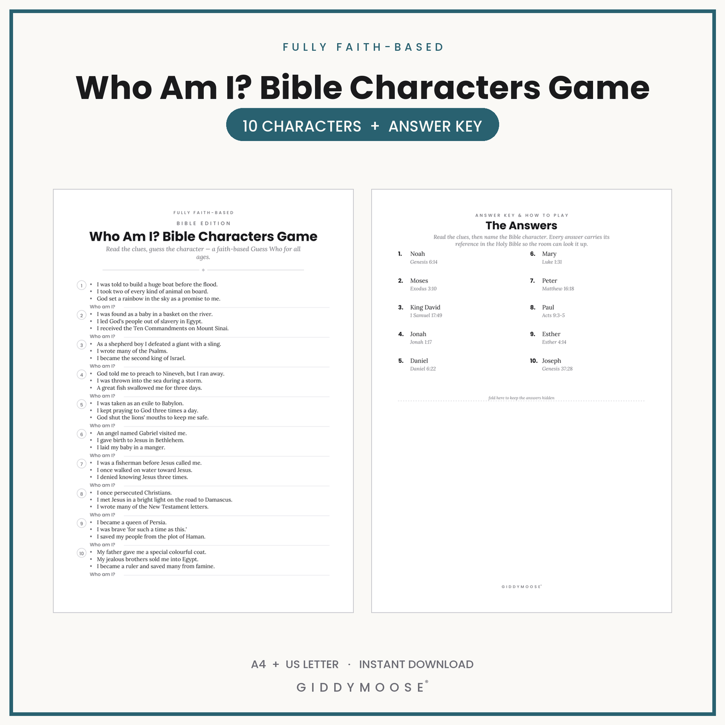 Who Am I Bible Characters Game Printable