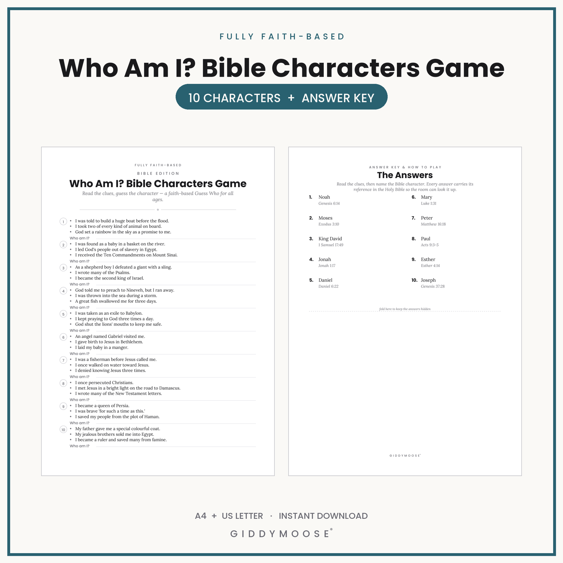 Who Am I Bible Characters Game Printable
