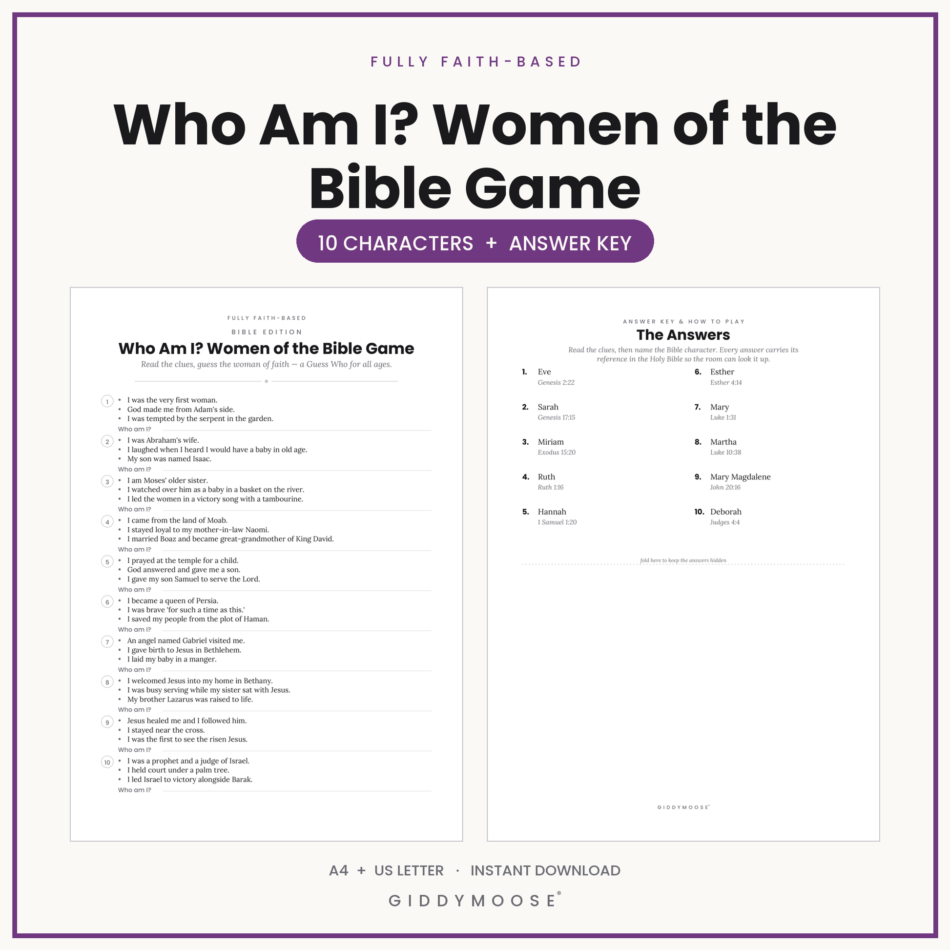 Who Am I Women of the Bible Game Printable