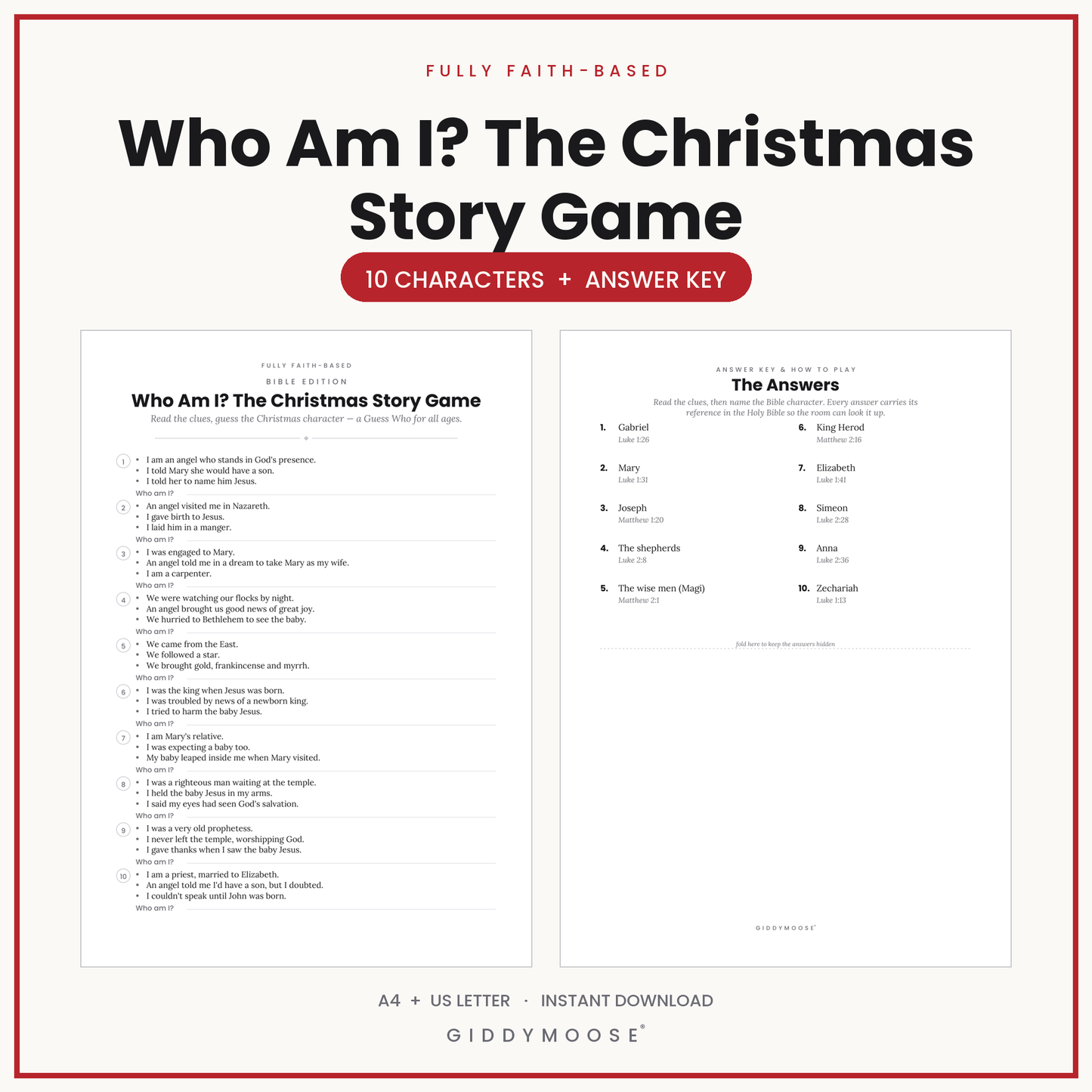 Who Am I Christmas Story Bible Game Printable
