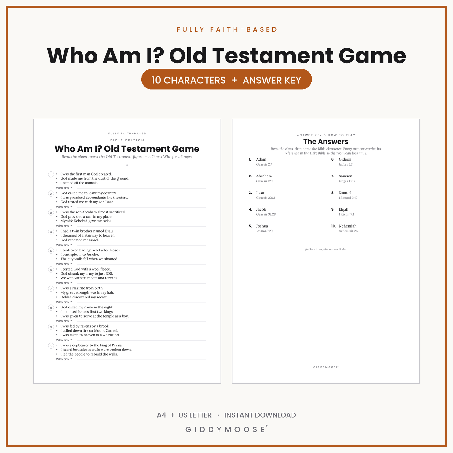 Who Am I Old Testament Bible Game Printable