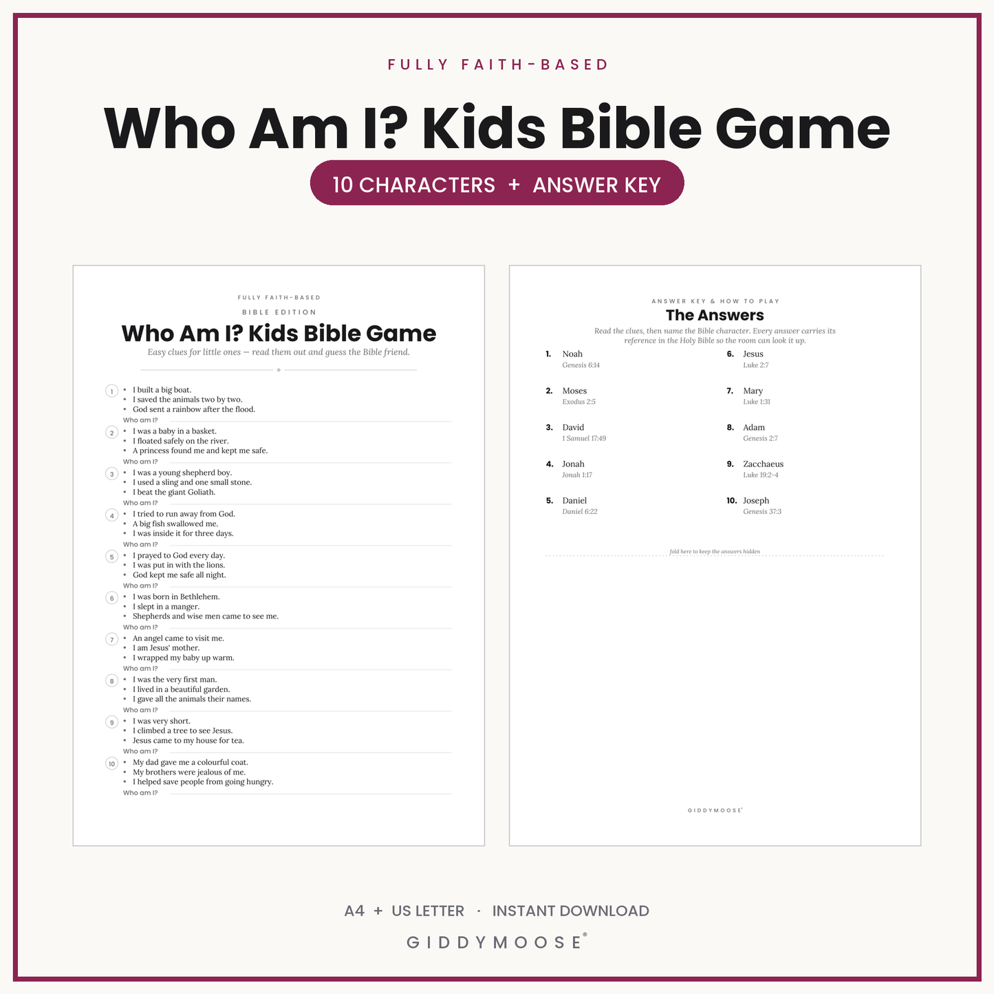 Who Am I Kids Bible Game Printable