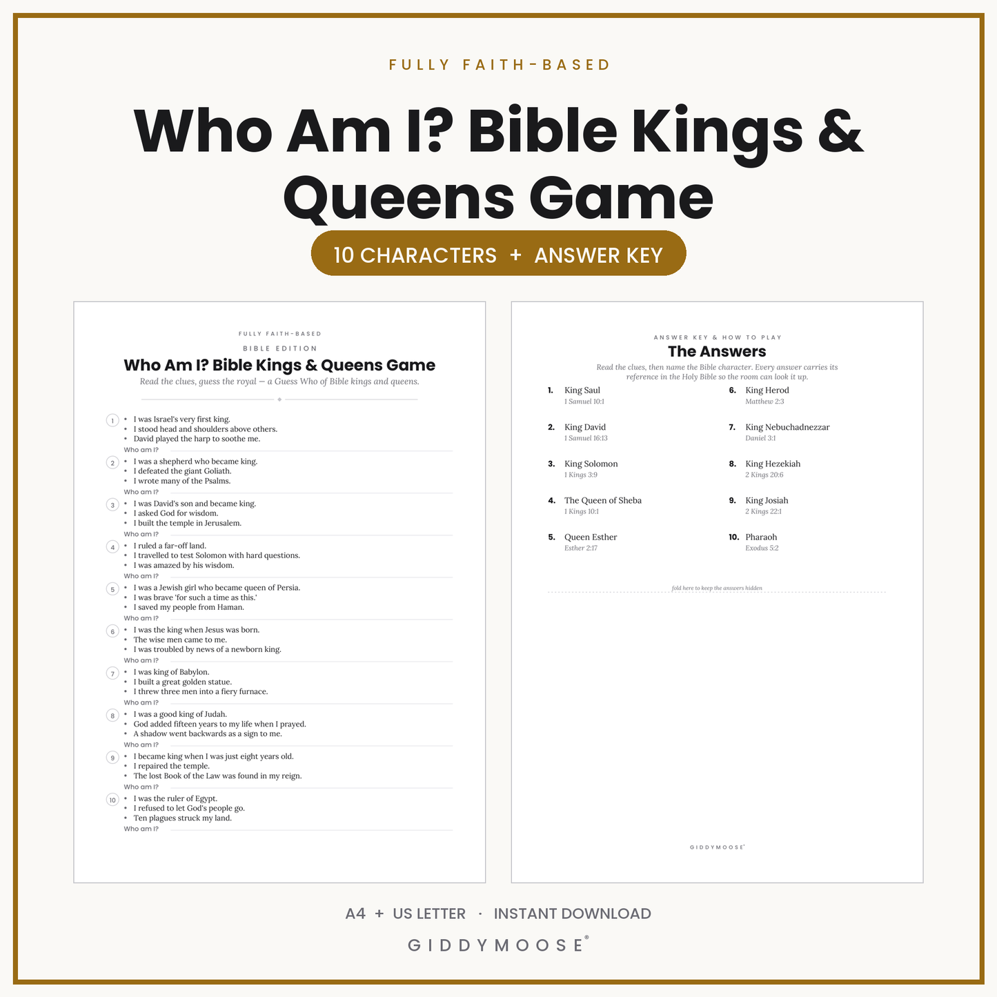 Who Am I Bible Kings and Queens Game Printable