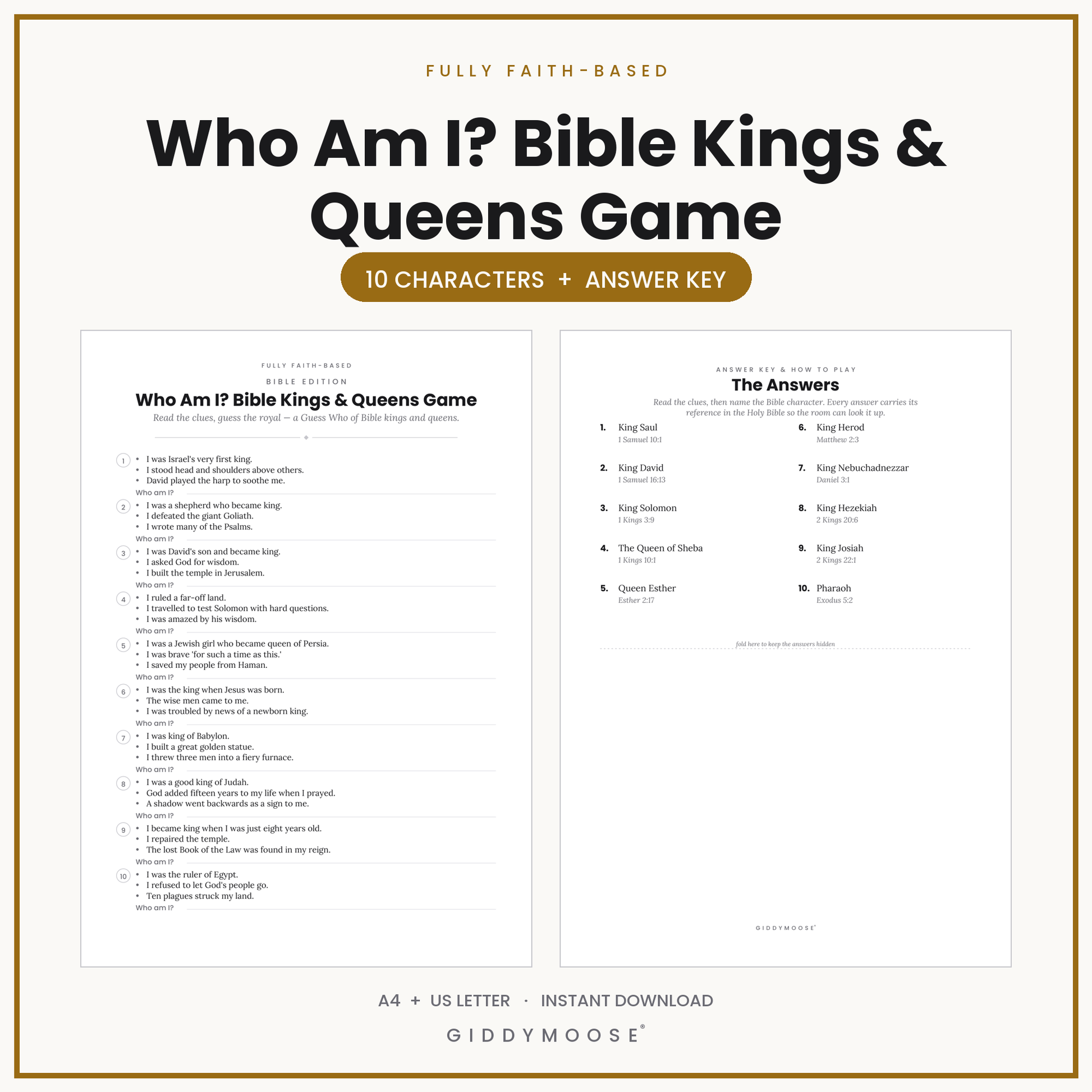 Who Am I Bible Kings and Queens Game Printable
