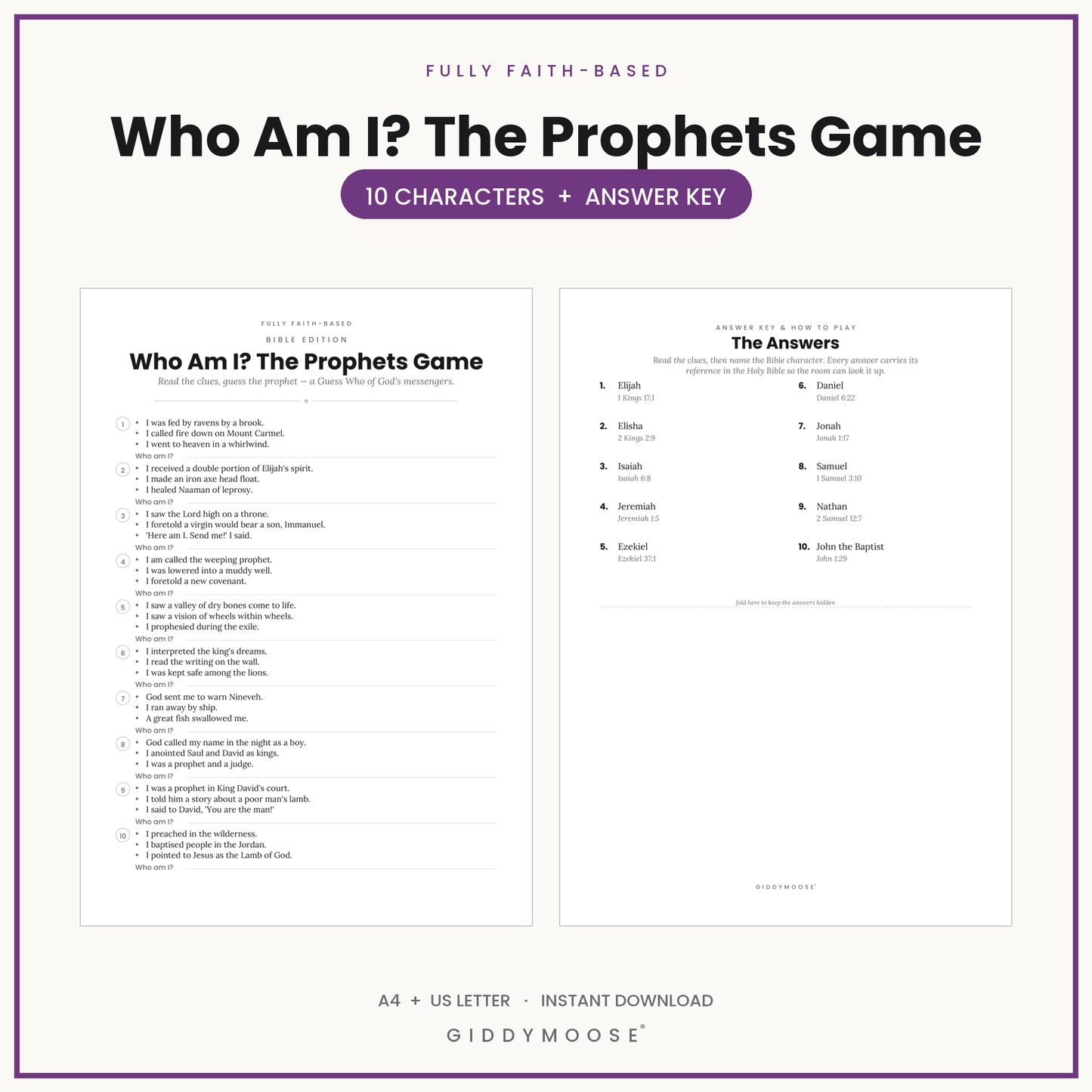 Who Am I The Prophets Bible Game Printable
