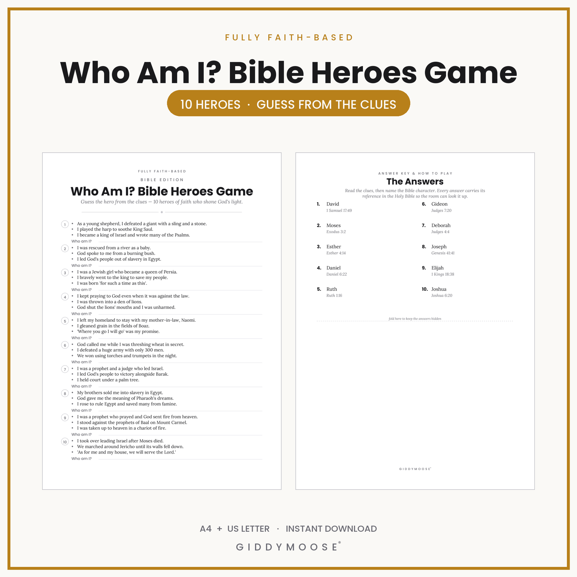 Who Am I Bible Heroes Game Printable