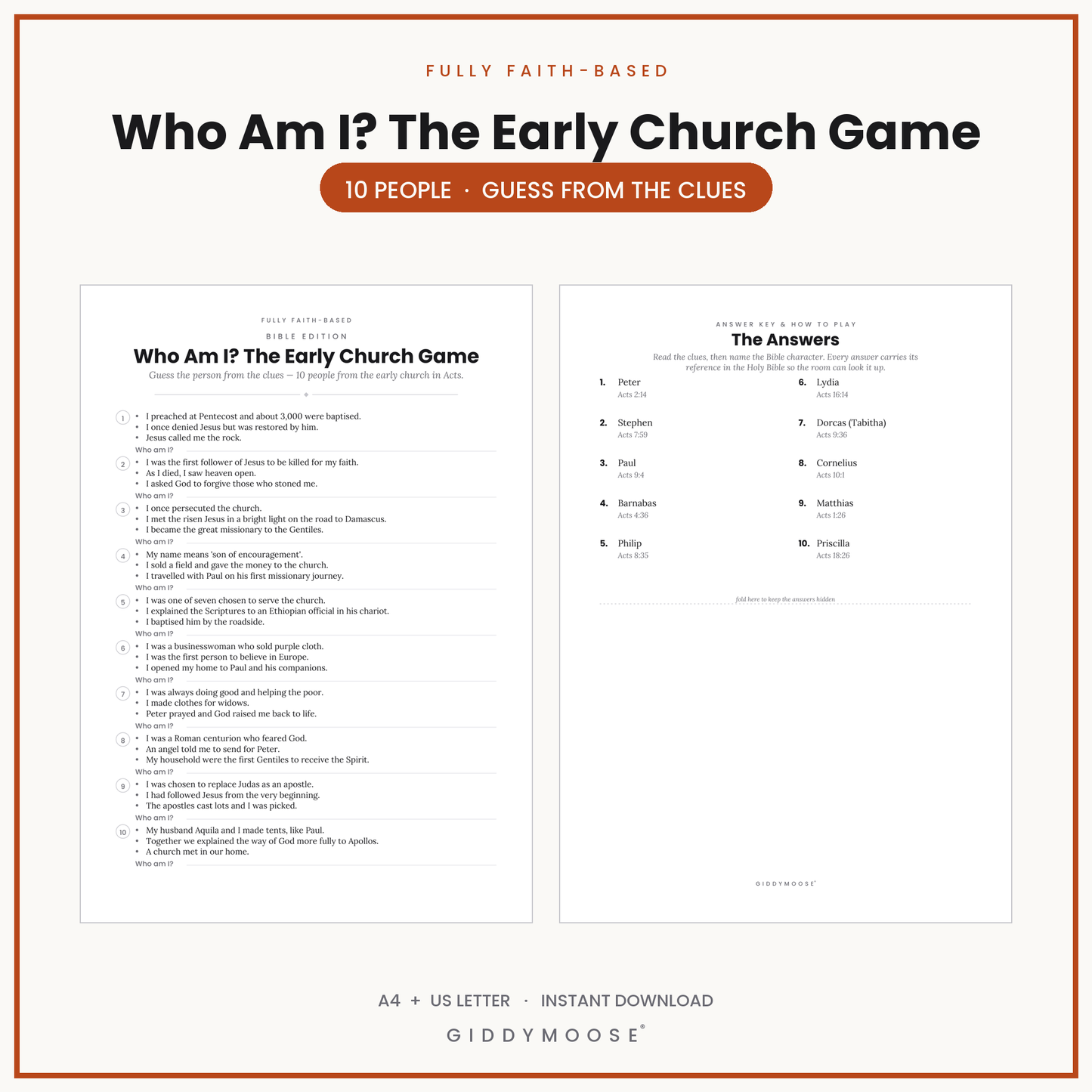 Who Am I Early Church Game Printable