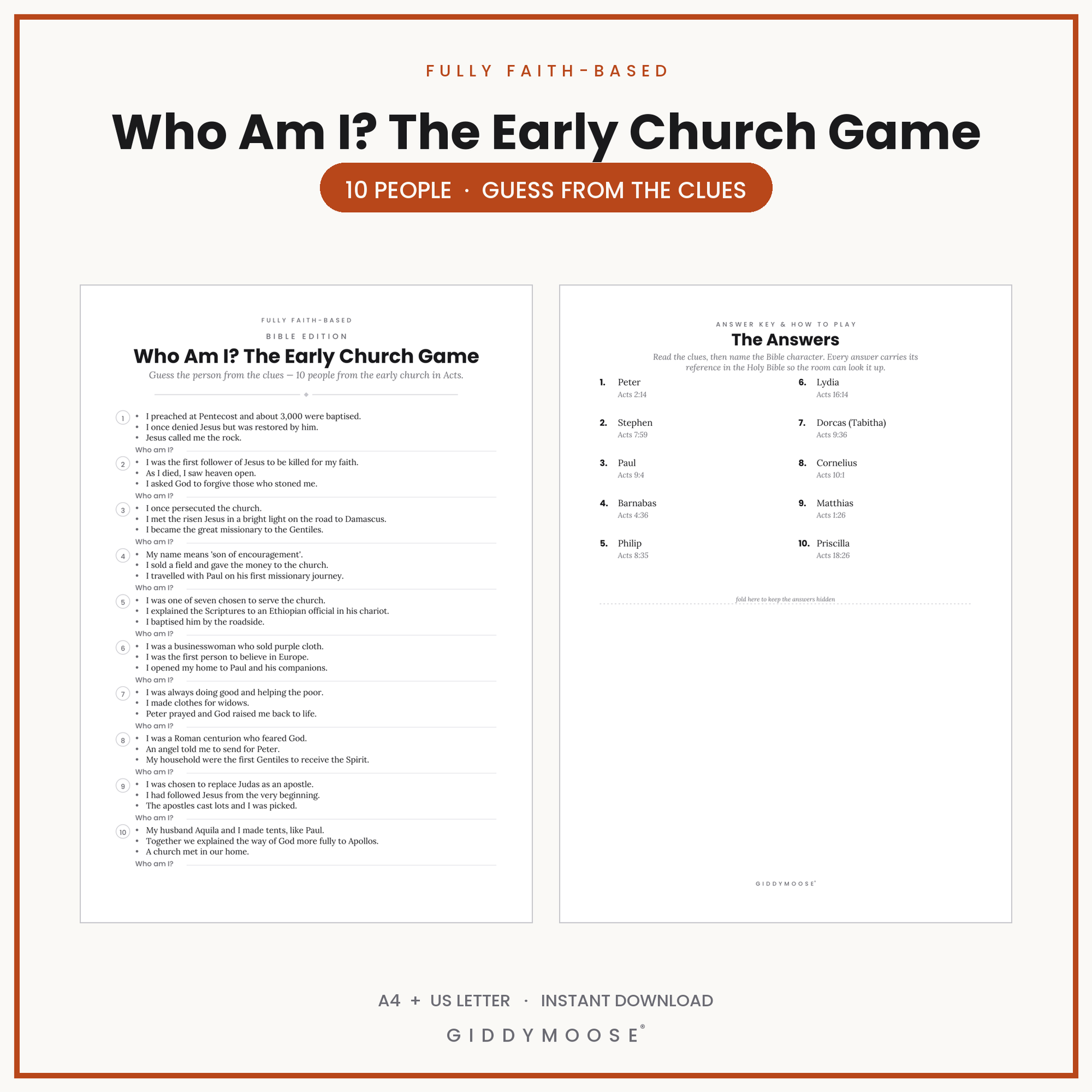 Who Am I Early Church Game Printable