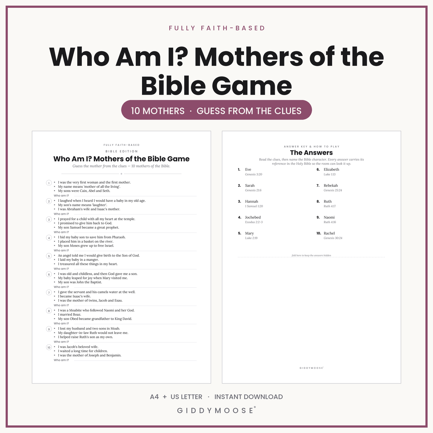 Who Am I Mothers of the Bible Game Printable