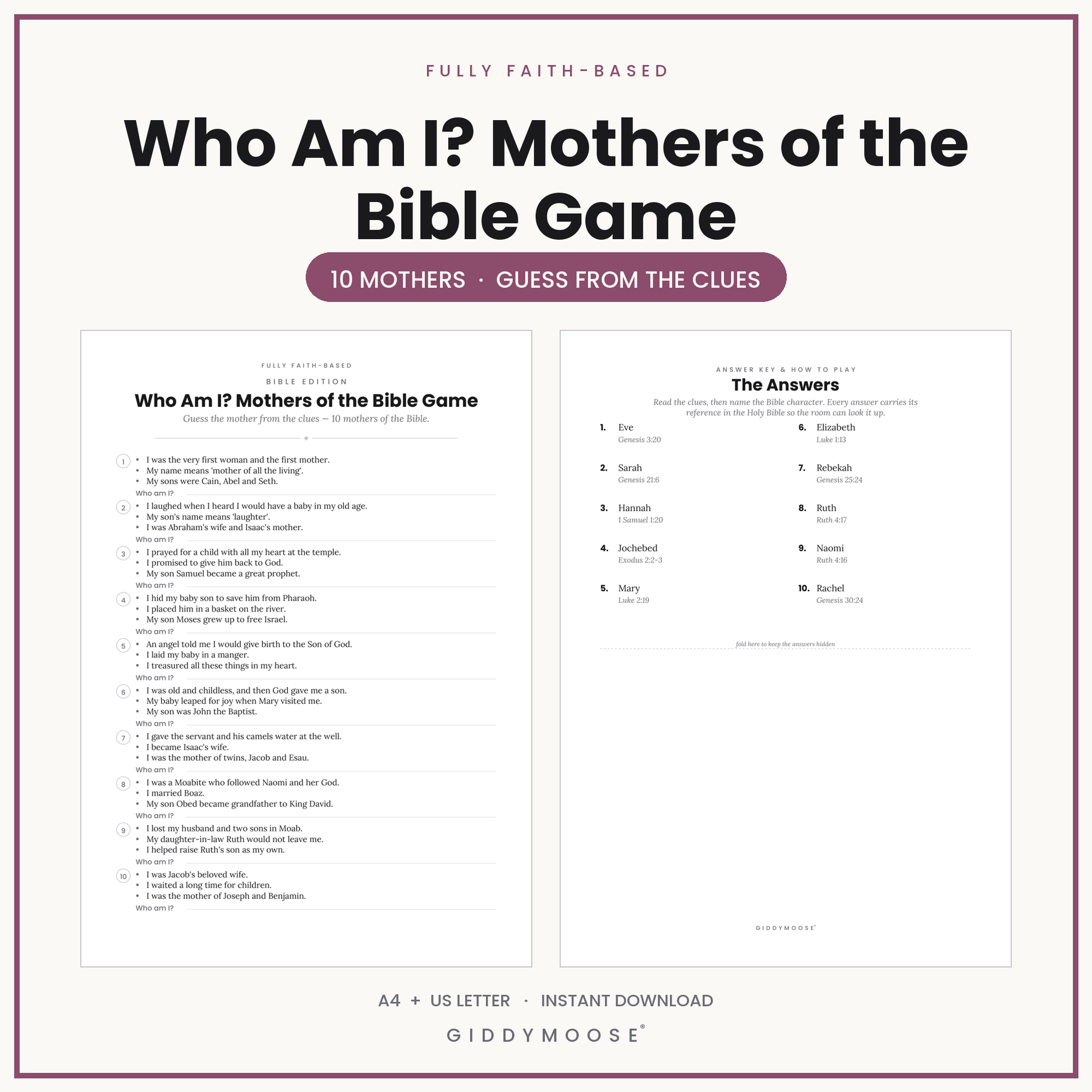Who Am I Mothers of the Bible Game Printable
