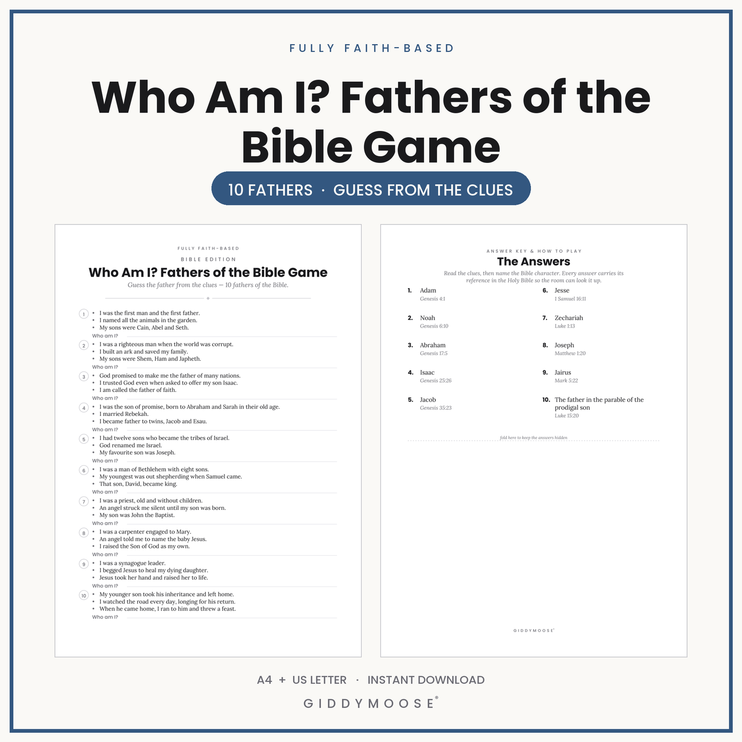 Who Am I Fathers of the Bible Game Printable