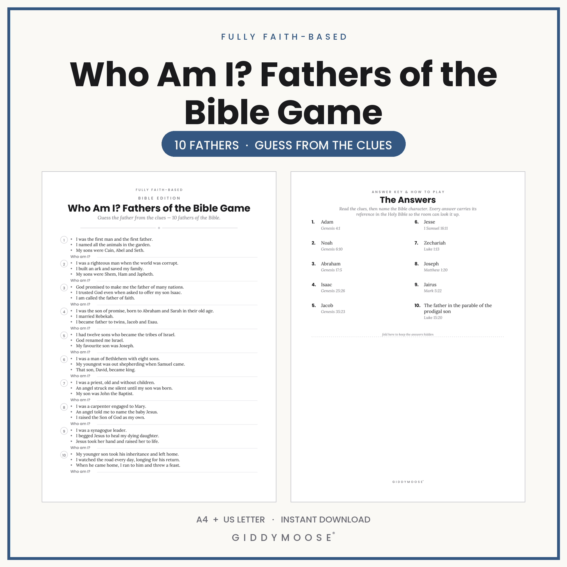 Who Am I Fathers of the Bible Game Printable