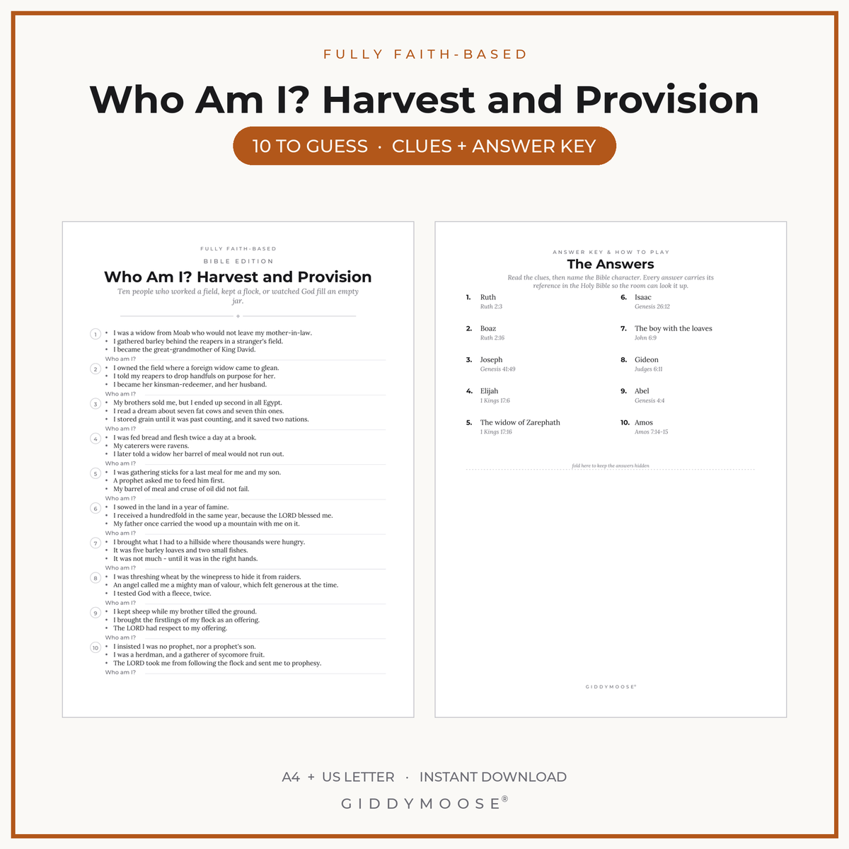 Who Am I Harvest Bible Game Printable