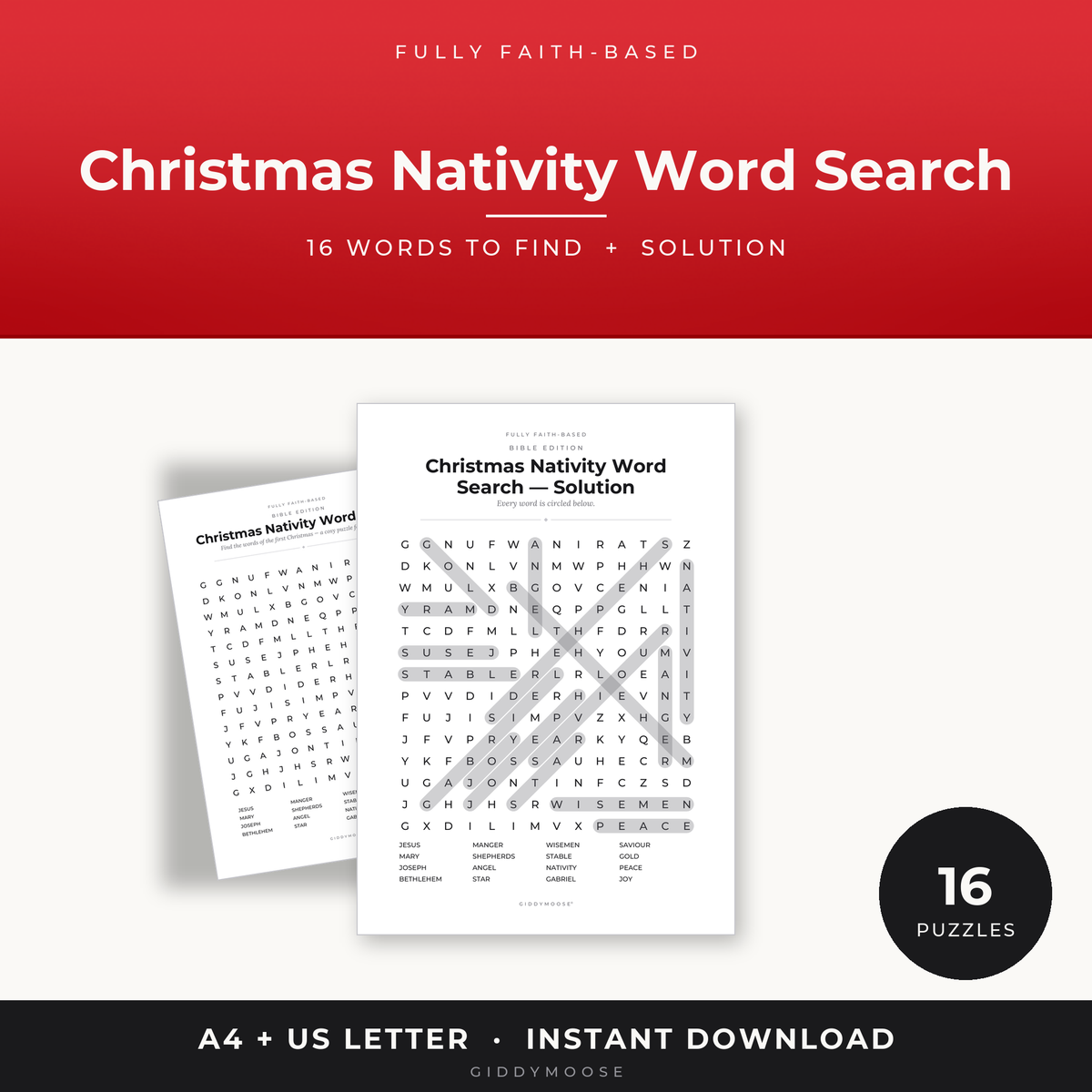 Christmas Nativity Word Search Printable